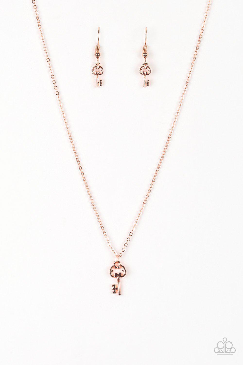 Very Low Key Copper Necklace - Paparazzi Accessories - free matching earrings -CarasShop.com - Paparazzi Jewelry by Cara Jewels