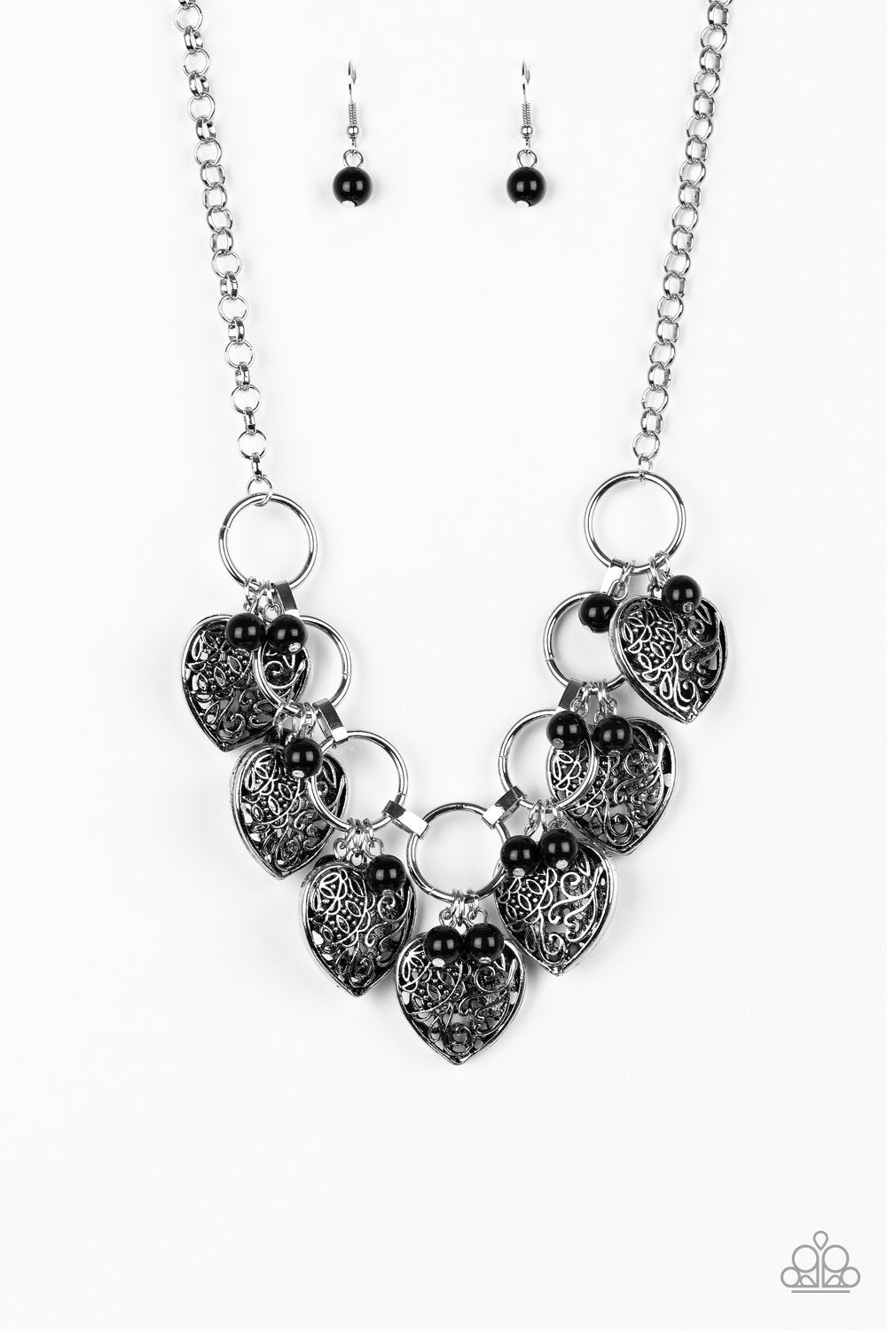 Very Valentine Black and Silver Heart Necklace - Paparazzi Accessories- lightbox - CarasShop.com - Paparazzi Jewelry by Cara Jewels