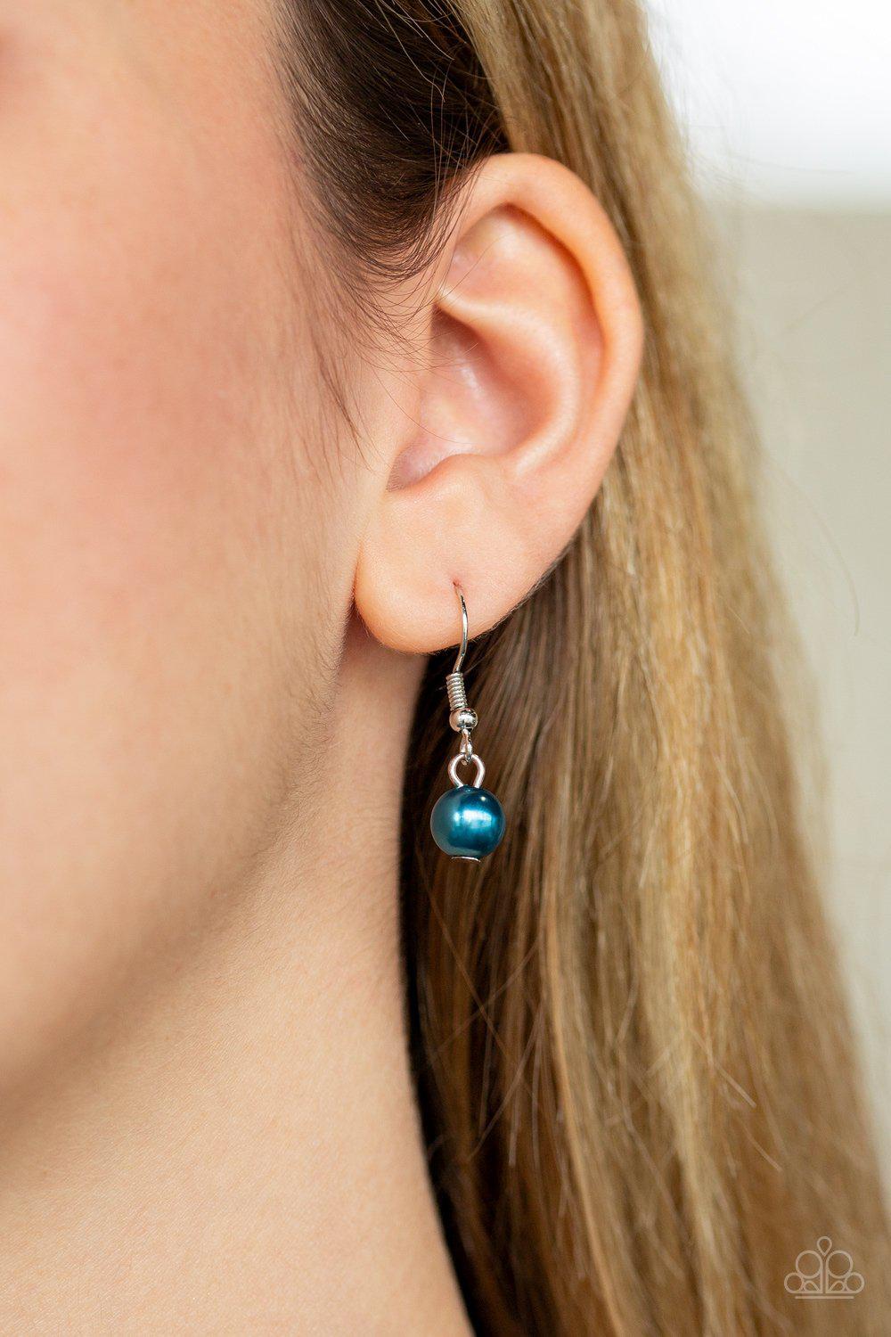 Very Valentine Blue and Silver Heart Necklace - Paparazzi Accessories - free matching earrings -CarasShop.com - Paparazzi Jewelry by Cara Jewels