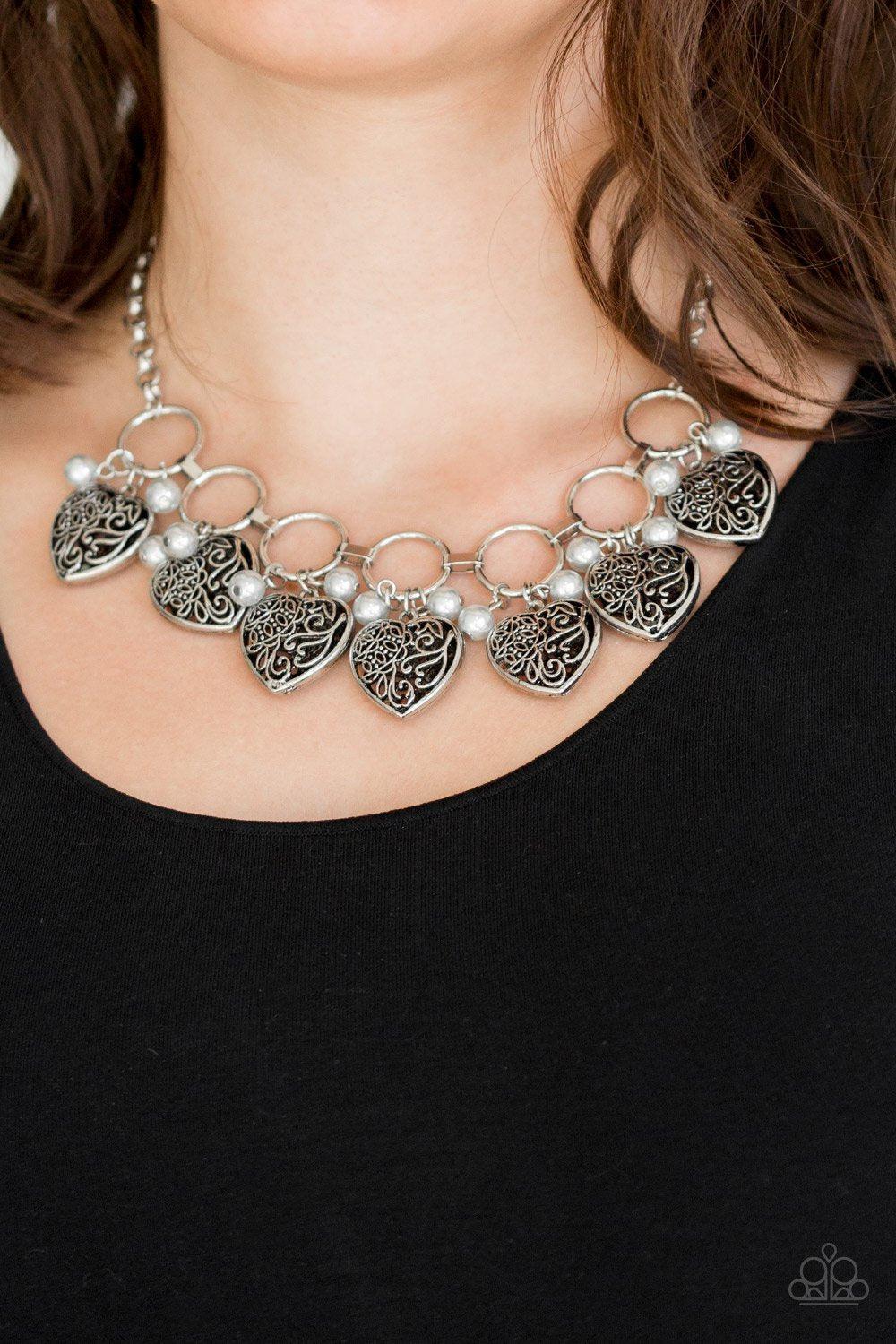 Very Valentine Silver Heart Necklace - Paparazzi Accessories- lightbox - CarasShop.com - Paparazzi Jewelry by Cara Jewels