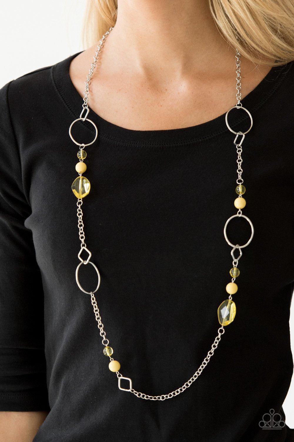 Very Visionary Yellow and Silver Necklace - Paparazzi Accessories- lightbox - CarasShop.com - Paparazzi Jewelry by Cara Jewels