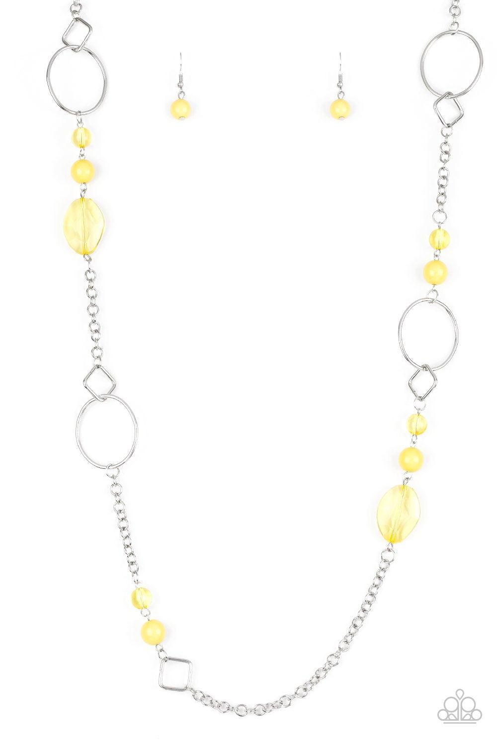 Very Visionary Yellow and Silver Necklace - Paparazzi Accessories- on model - CarasShop.com - Paparazzi Jewelry by Cara Jewels