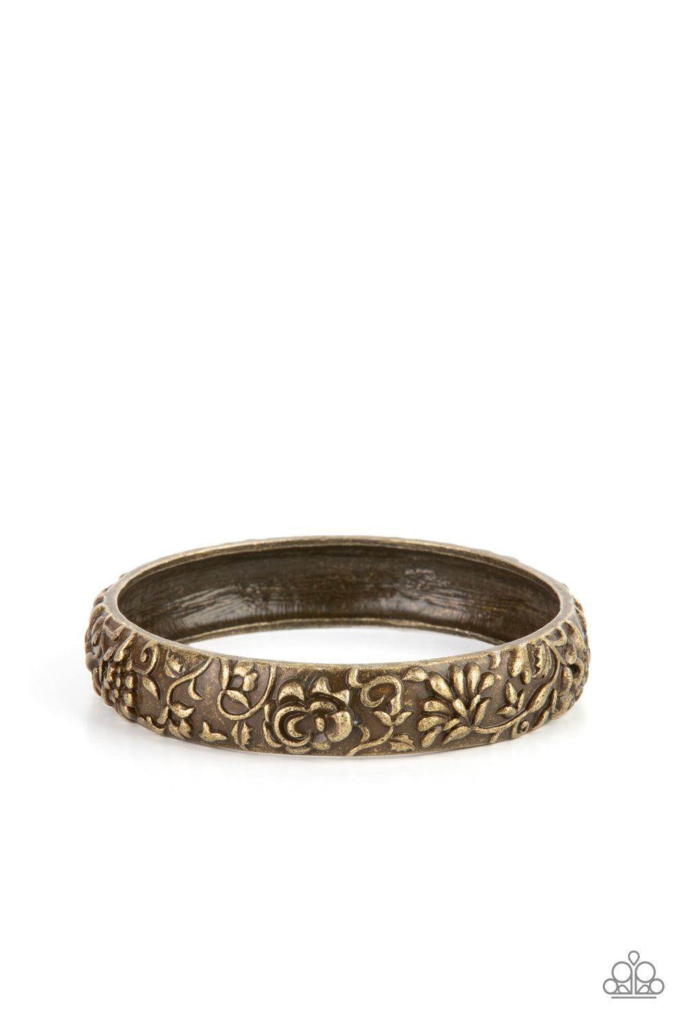 Victorian Meadow Brass Bangle Bracelet - Paparazzi Accessories- lightbox - CarasShop.com - Paparazzi Jewelry by Cara Jewels
