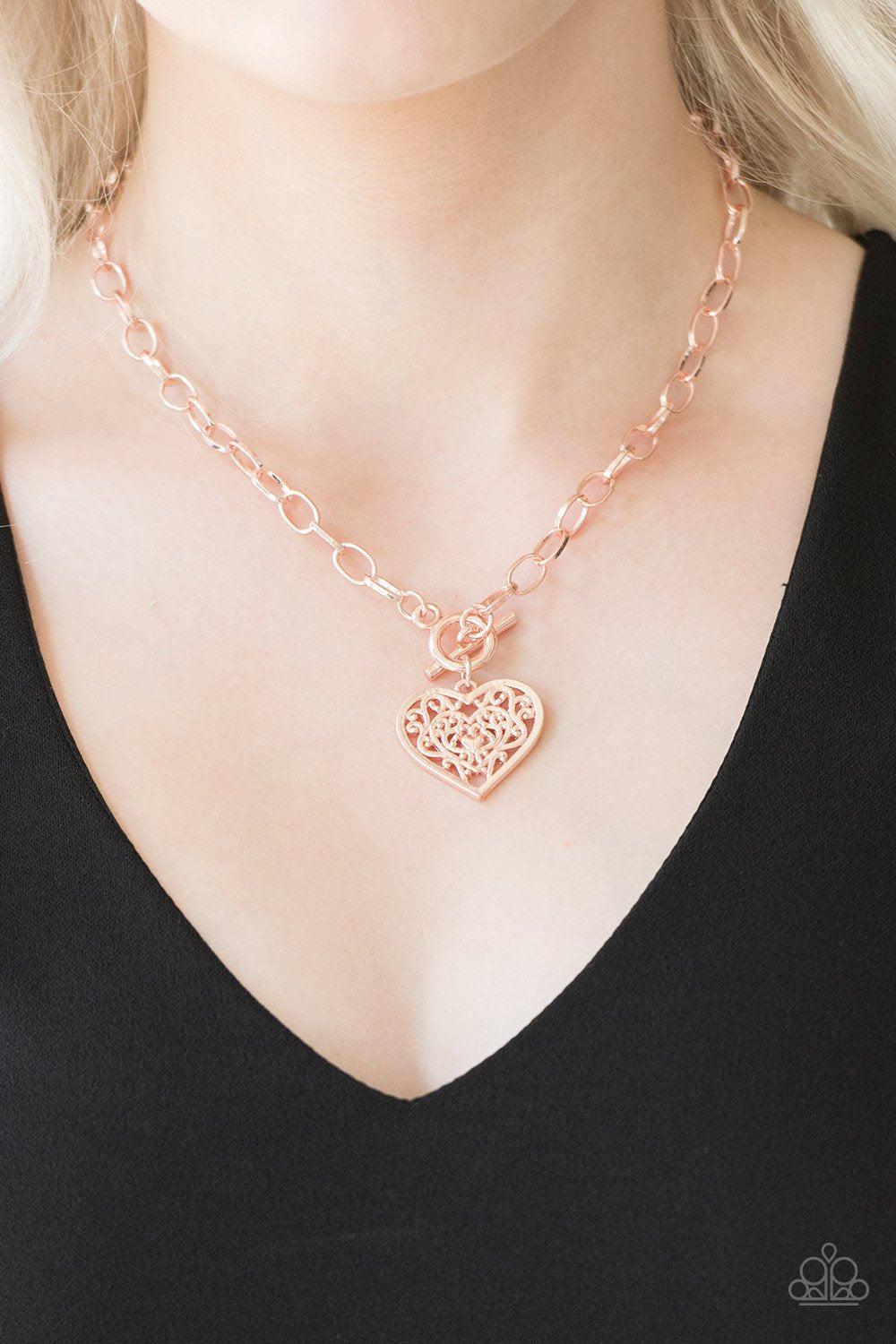 Victorian Romance Rose Gold Necklace - Paparazzi Accessories- lightbox - CarasShop.com - Paparazzi Jewelry by Cara Jewels
