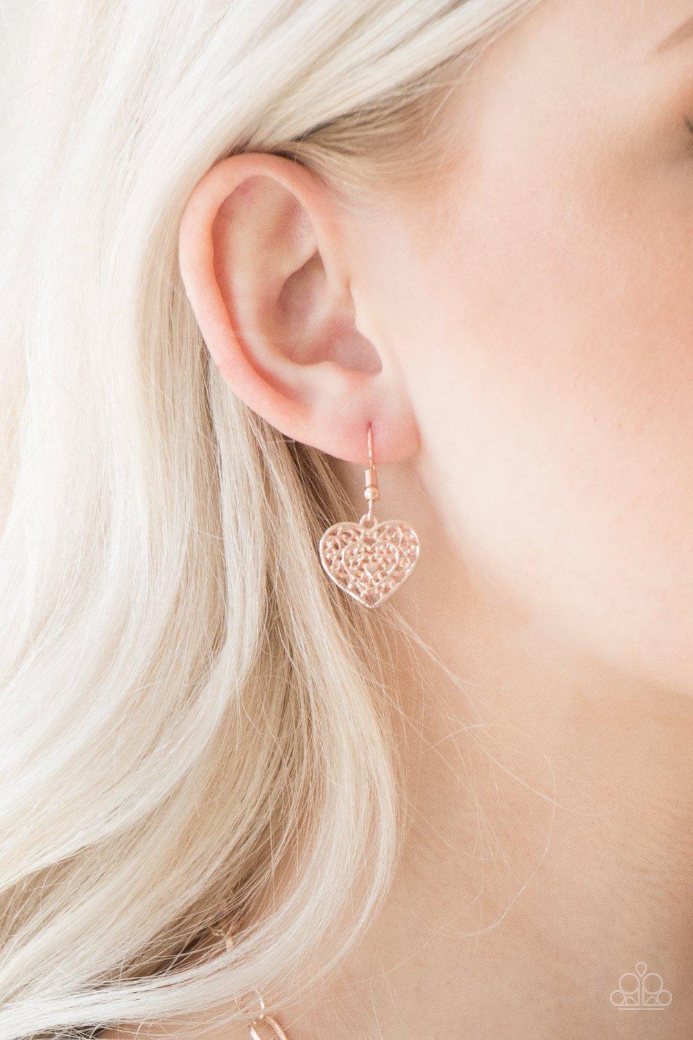 Victorian Romance Rose Gold Necklace - Paparazzi Accessories- on model - CarasShop.com - Paparazzi Jewelry by Cara Jewels