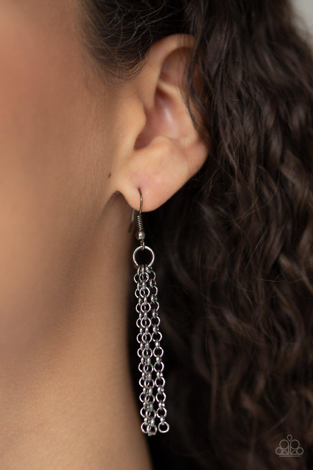 Victorian Valentine Gunmetal Black Filigree Heart Necklace - Paparazzi Accessories - free matching earrings -CarasShop.com - Paparazzi Jewelry by Cara Jewels