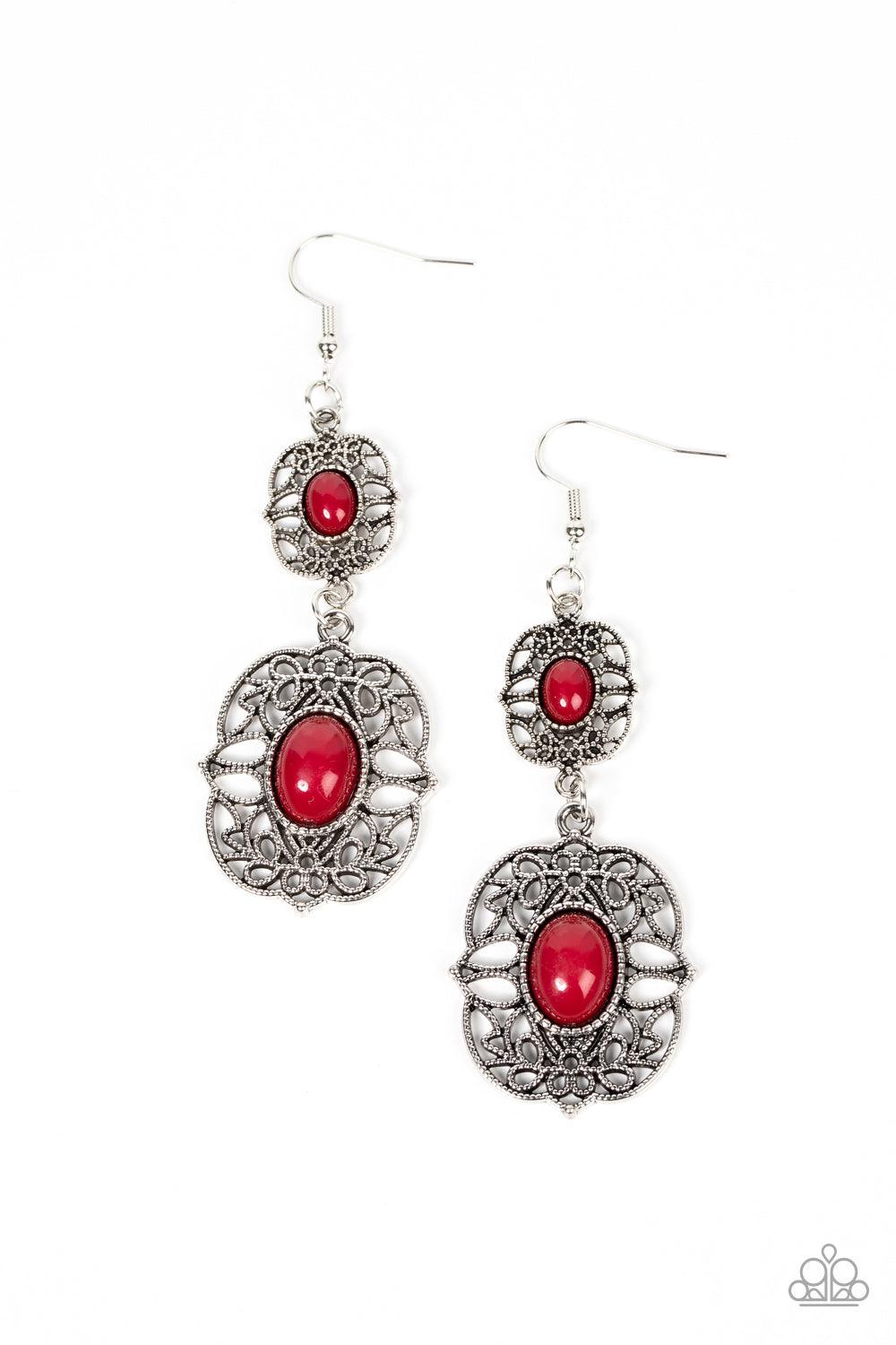 Victorian Villa Red Earrings - Paparazzi Accessories- lightbox - CarasShop.com - Paparazzi Jewelry by Cara Jewels