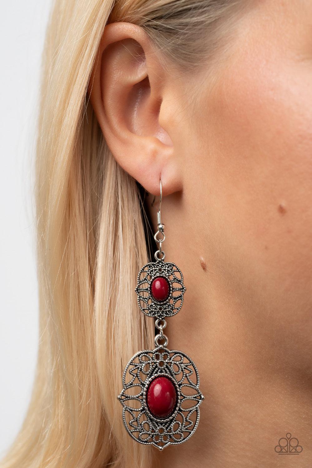 Victorian Villa Red Earrings - Paparazzi Accessories- lightbox - CarasShop.com - Paparazzi Jewelry by Cara Jewels