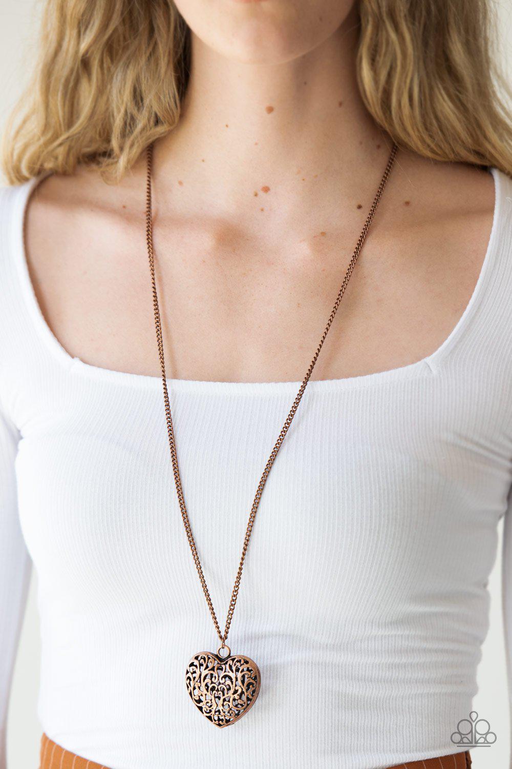 Victorian Virtue Copper Heart Necklace - Paparazzi Accessories- lightbox - CarasShop.com - Paparazzi Jewelry by Cara Jewels