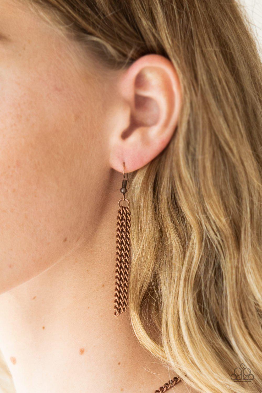 Victorian Virtue Copper Heart Necklace - Paparazzi Accessories- on model - CarasShop.com - Paparazzi Jewelry by Cara Jewels