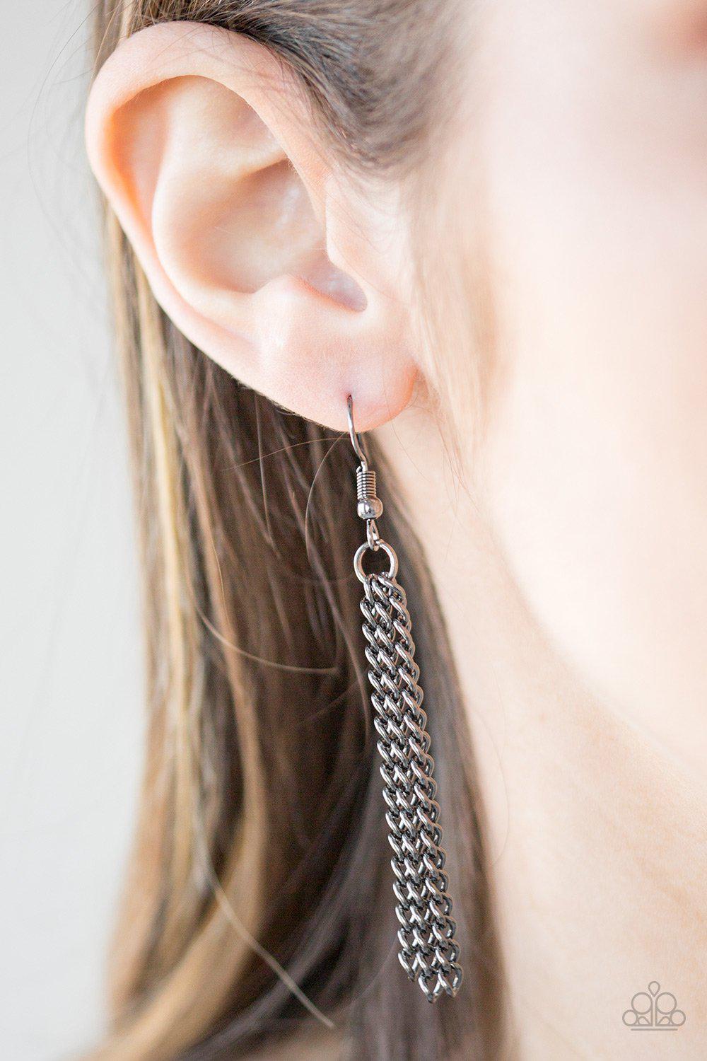 Victorian Virtue Gunmetal Black Filigree Heart Necklace - Paparazzi Accessories - free matching earrings -CarasShop.com - Paparazzi Jewelry by Cara Jewels