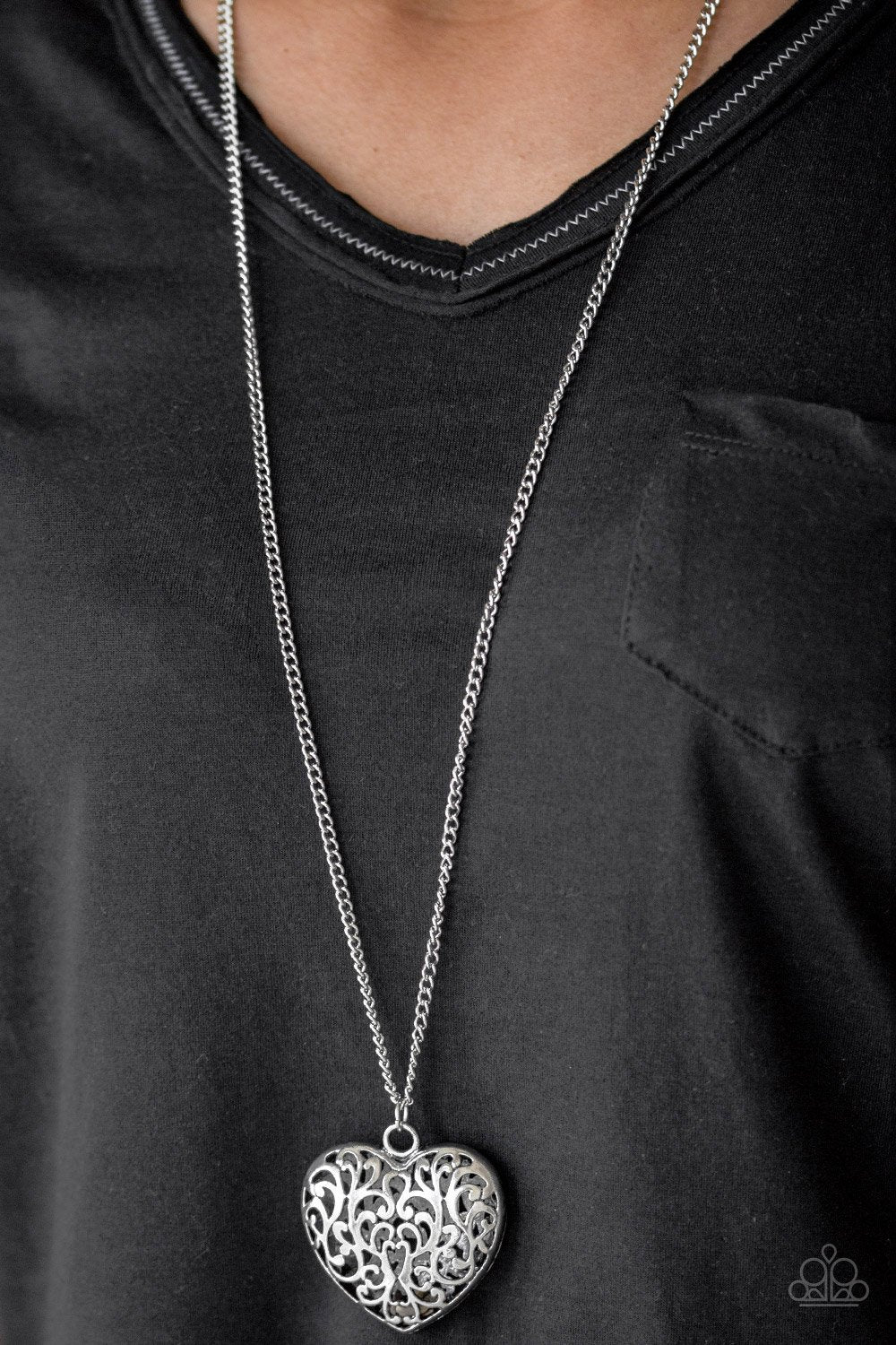 Victorian Virtue Silver Necklace - Paparazzi Accessories- lightbox - CarasShop.com - Paparazzi Jewelry by Cara Jewels