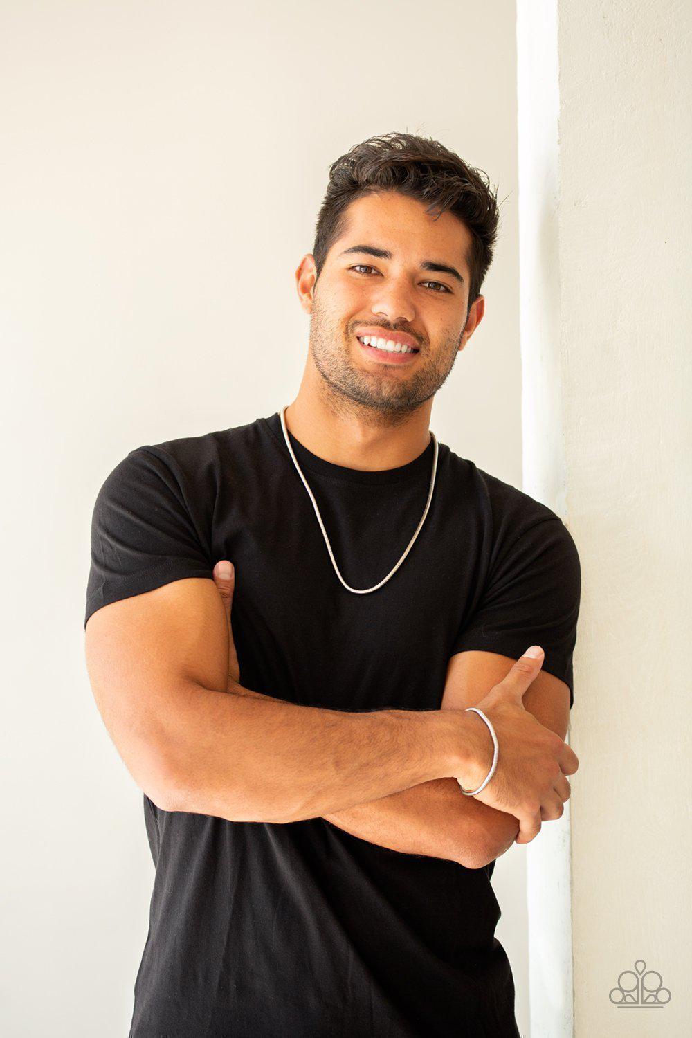 Victory Lap Men's Silver Snake Chain Necklace - Paparazzi Accessories - free matching earrings -CarasShop.com - Paparazzi Jewelry by Cara Jewels