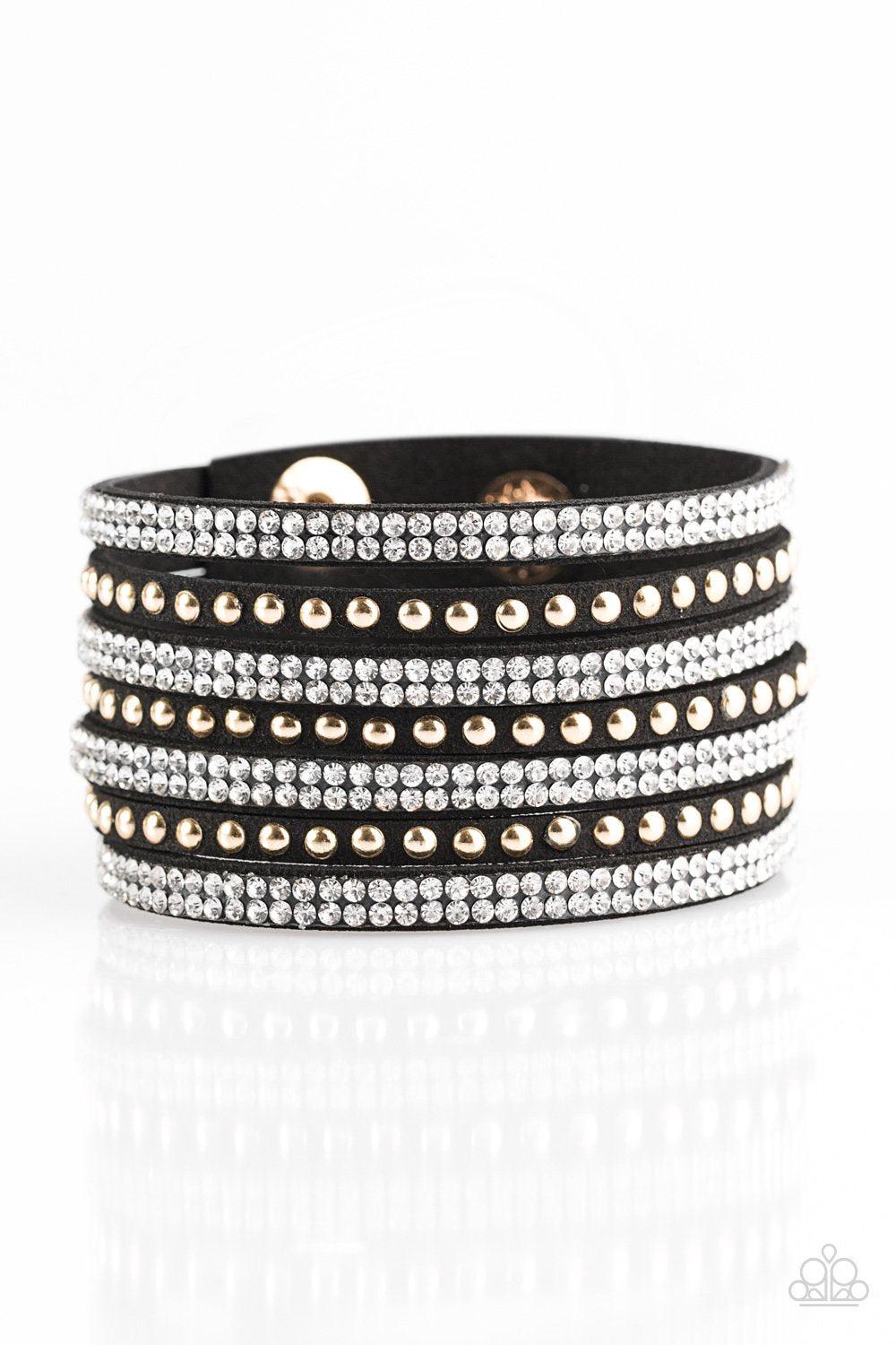 Victory Shine Black and Gold Urban Wrap Snap Bracelet - Paparazzi Accessories- lightbox - CarasShop.com - Paparazzi Jewelry by Cara Jewels