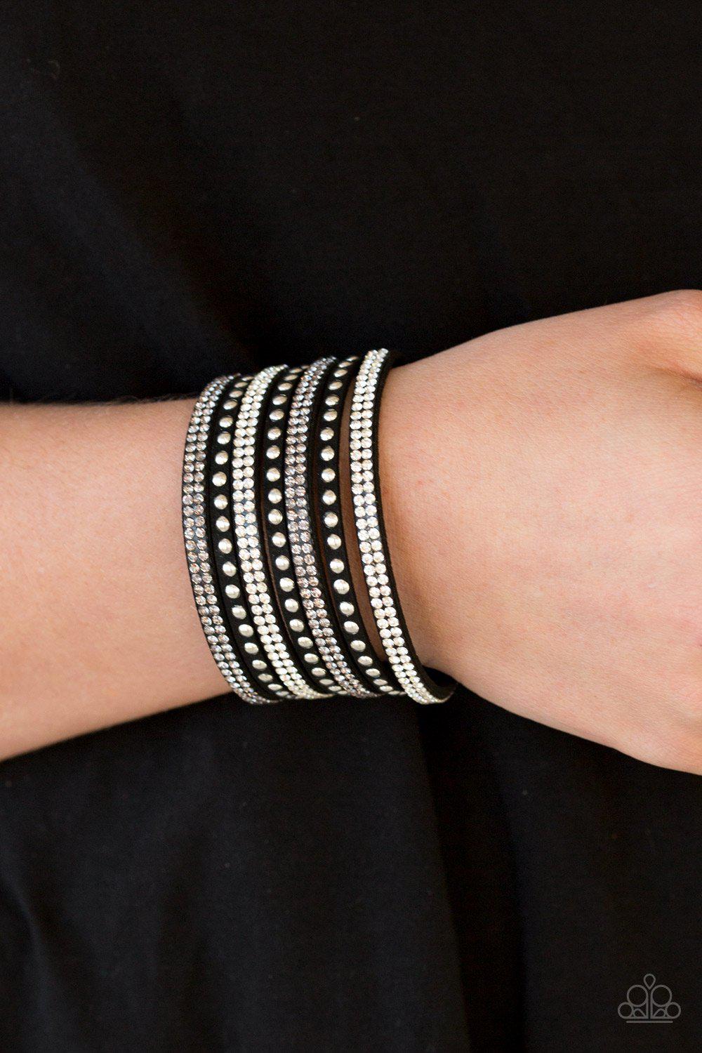 Victory Shine Black and Silver Urban Wrap Snap Bracelet - Paparazzi Accessories- lightbox - CarasShop.com - Paparazzi Jewelry by Cara Jewels
