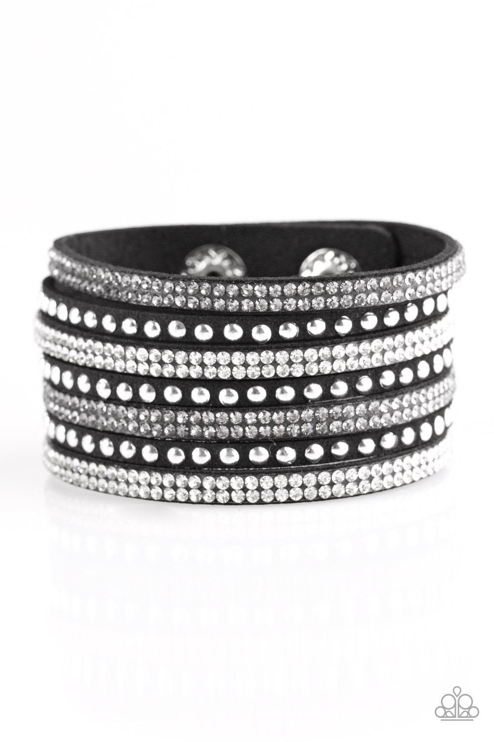 Victory Shine Black and Silver Urban Wrap Snap Bracelet - Paparazzi Accessories- on model - CarasShop.com - Paparazzi Jewelry by Cara Jewels