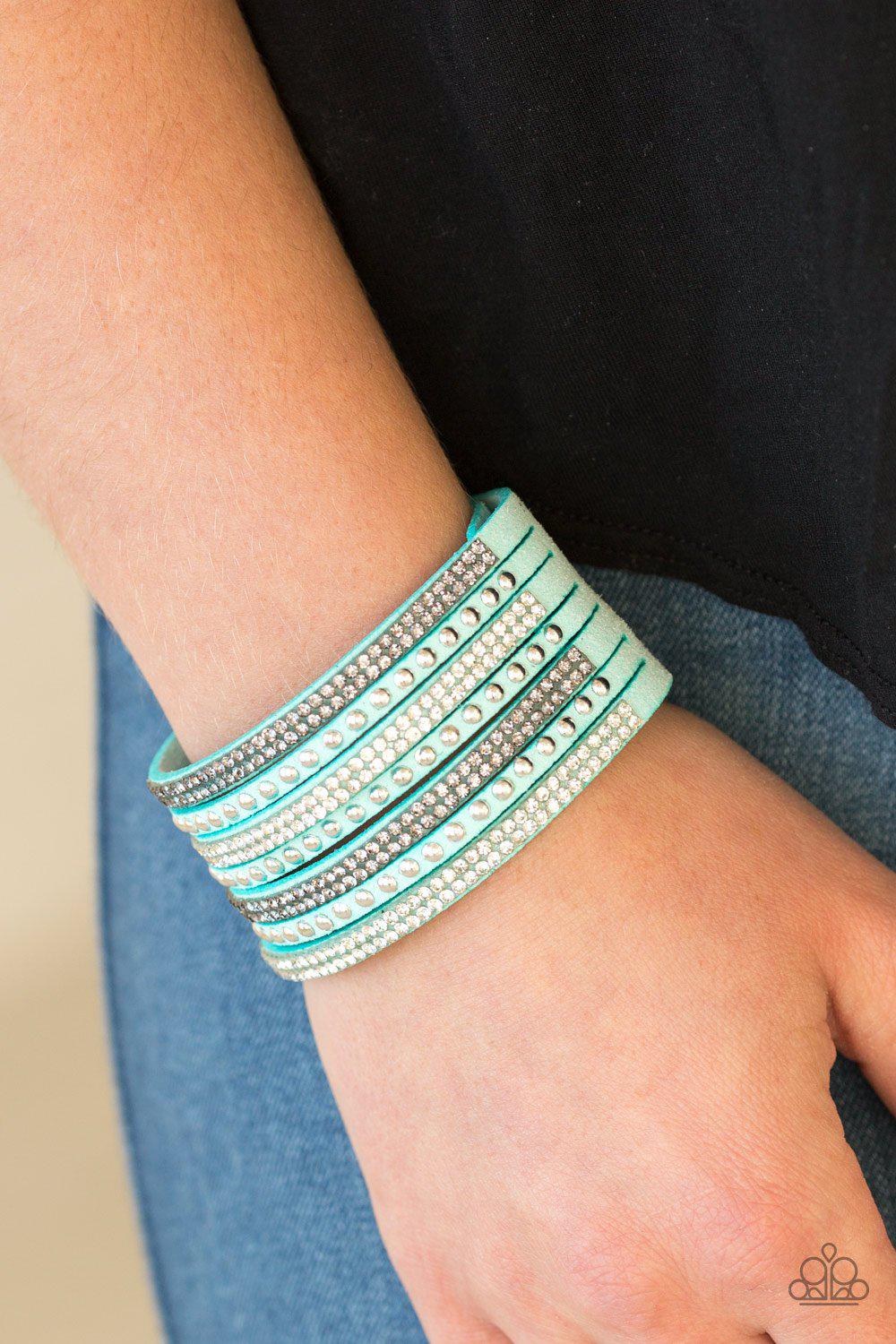 Victory Shine Blue Wrap Snap Bracelet - Paparazzi Accessories- lightbox - CarasShop.com - Paparazzi Jewelry by Cara Jewels