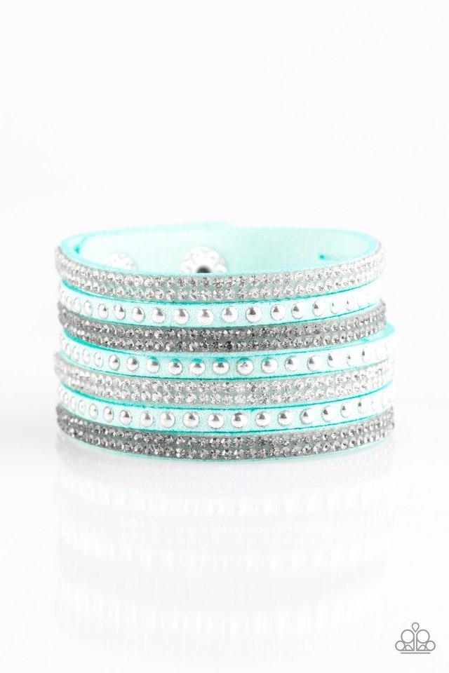 Victory Shine Blue Wrap Snap Bracelet - Paparazzi Accessories- on model - CarasShop.com - Paparazzi Jewelry by Cara Jewels