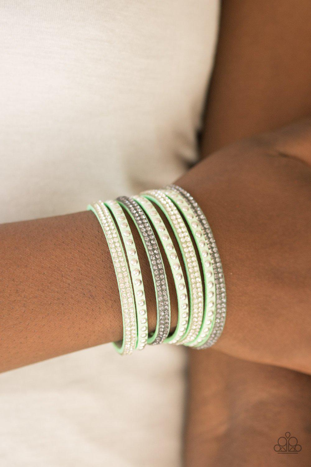 Victory Shine Green Urban Wrap Snap Bracelet - Paparazzi Accessories- lightbox - CarasShop.com - Paparazzi Jewelry by Cara Jewels