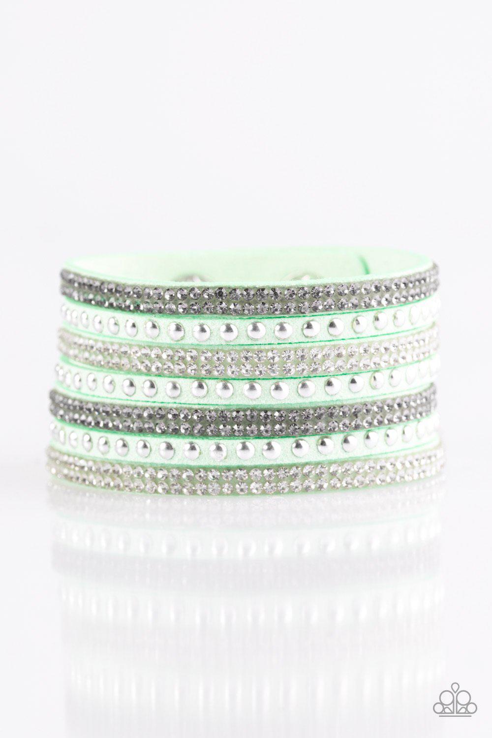 Victory Shine Green Urban Wrap Snap Bracelet - Paparazzi Accessories- on model - CarasShop.com - Paparazzi Jewelry by Cara Jewels