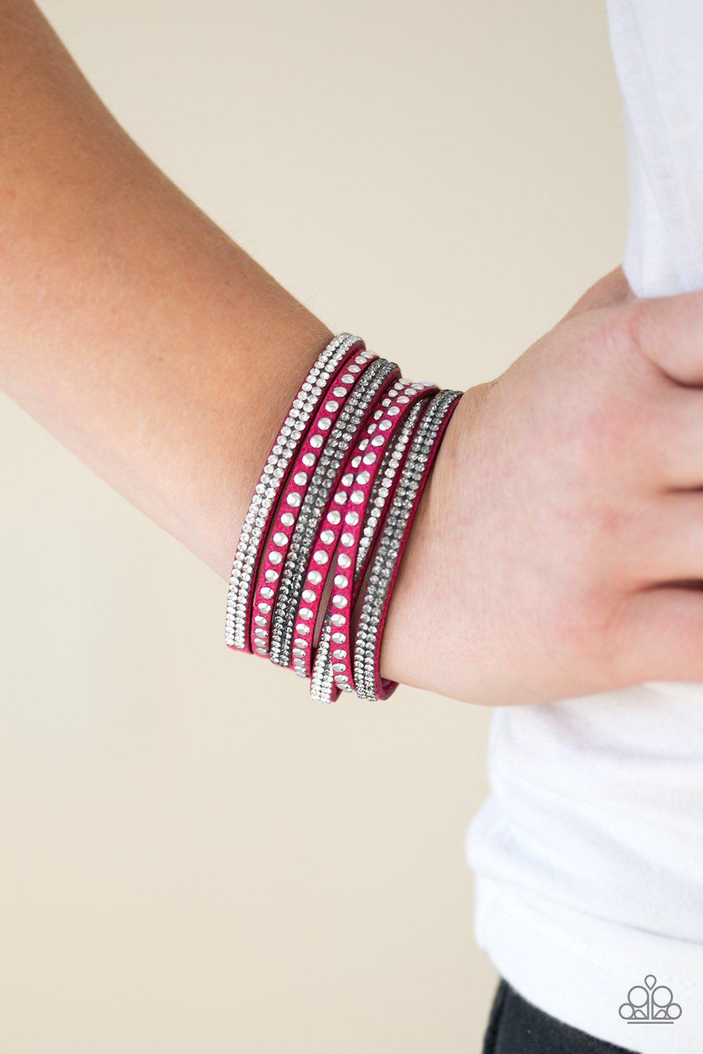 Victory Shine Hot Pink Urban Wrap Snap Bracelet - Paparazzi Accessories- lightbox - CarasShop.com - Paparazzi Jewelry by Cara Jewels