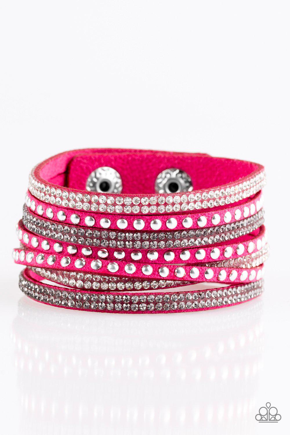 Victory Shine Hot Pink Urban Wrap Snap Bracelet - Paparazzi Accessories- on model - CarasShop.com - Paparazzi Jewelry by Cara Jewels