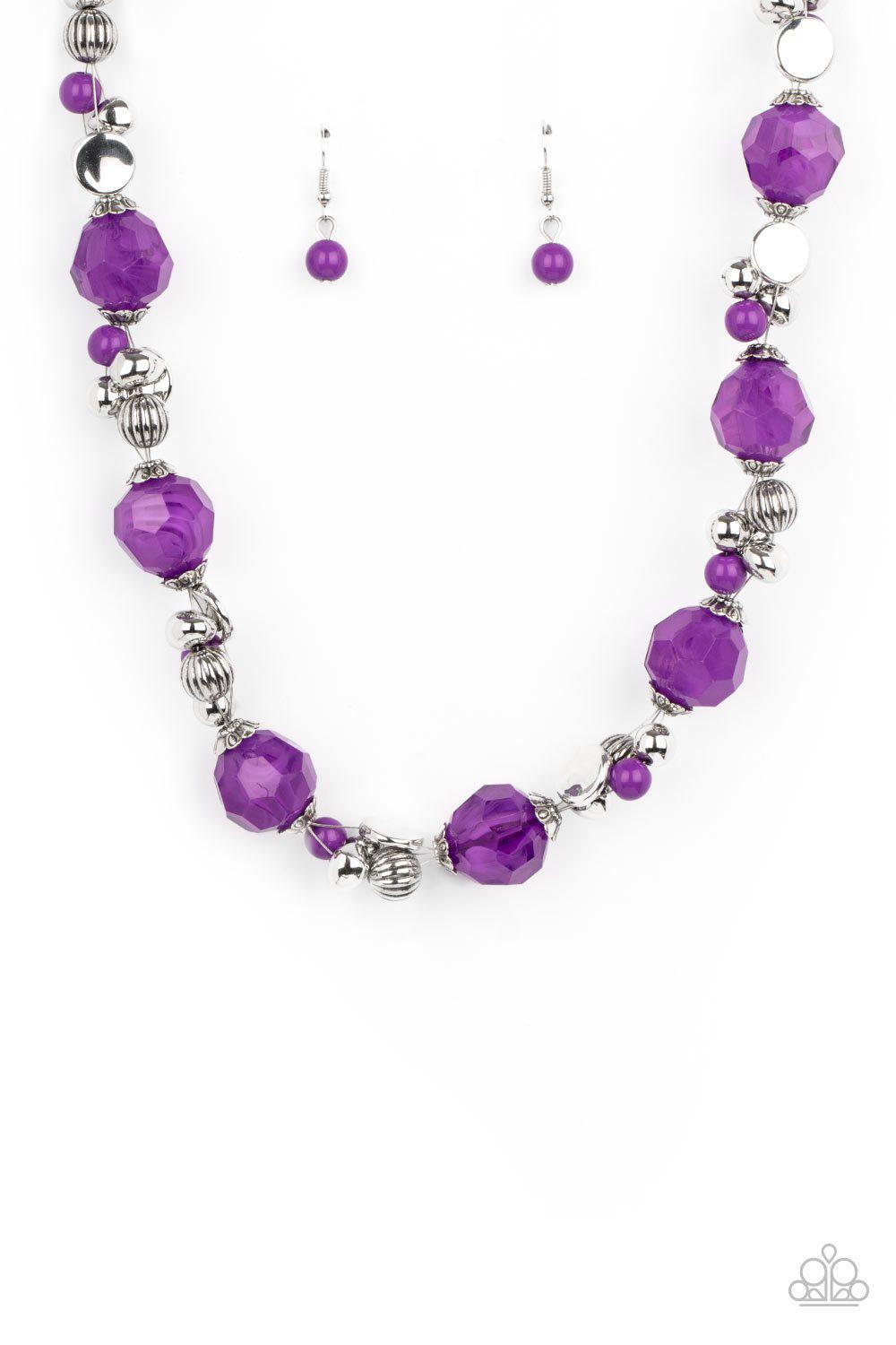 Vidi Vici VACATION Purple and Silver Necklace - Paparazzi Accessories- on model - CarasShop.com - Paparazzi Jewelry by Cara Jewels