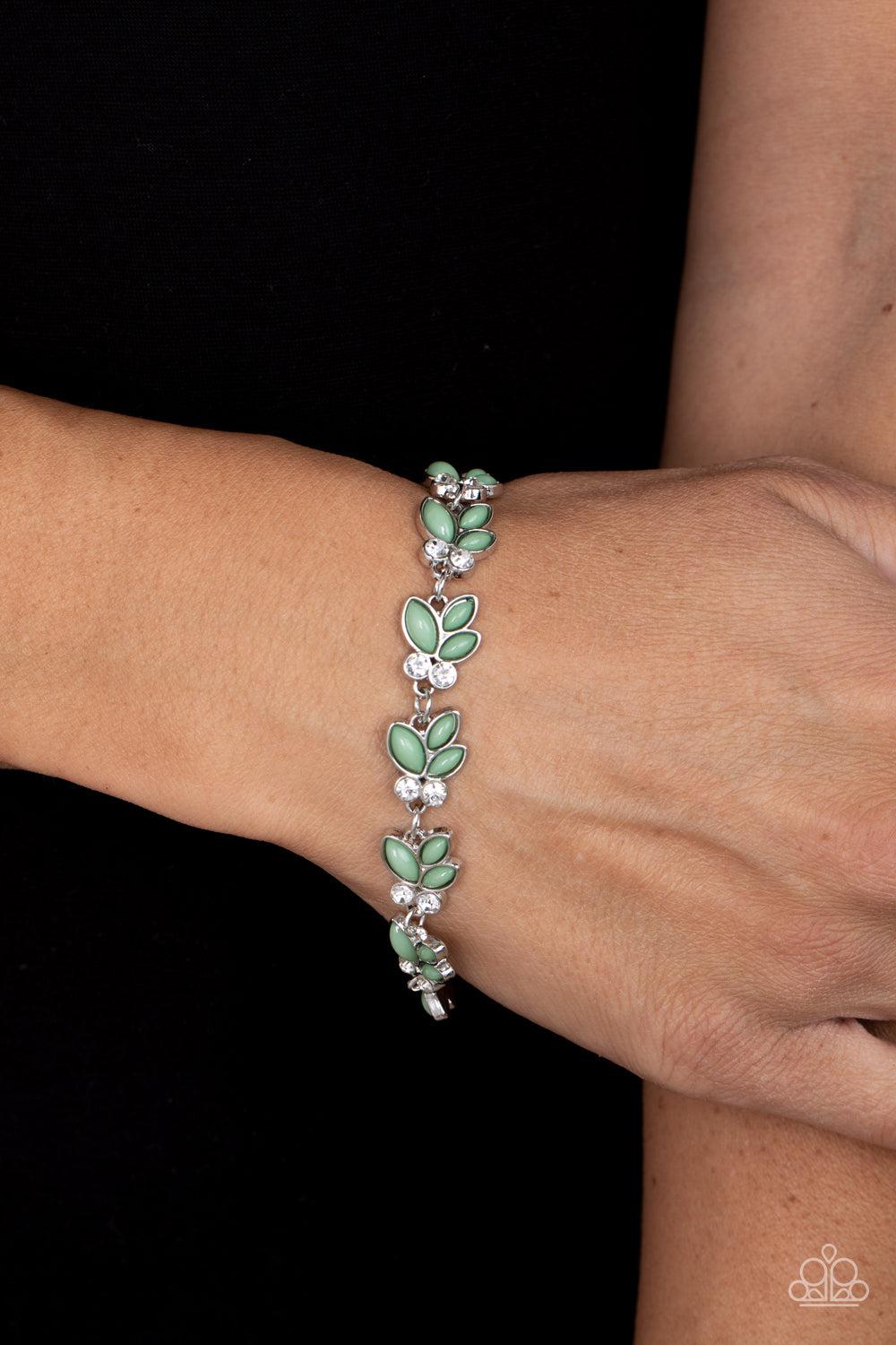 Vineyard Variety Green Bracelet - Paparazzi Accessories- on model - CarasShop.com - Paparazzi Jewelry by Cara Jewels