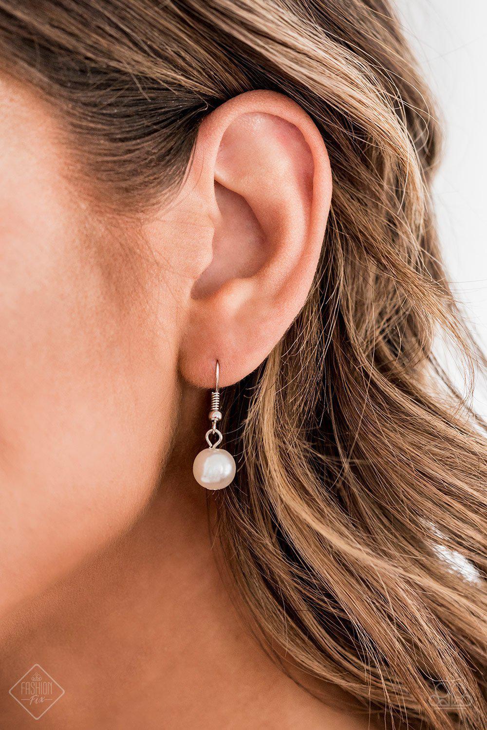 Vintage Diva White Pearl Scarf Necklace - Paparazzi Accessories- on model - CarasShop.com - Paparazzi Jewelry by Cara Jewels