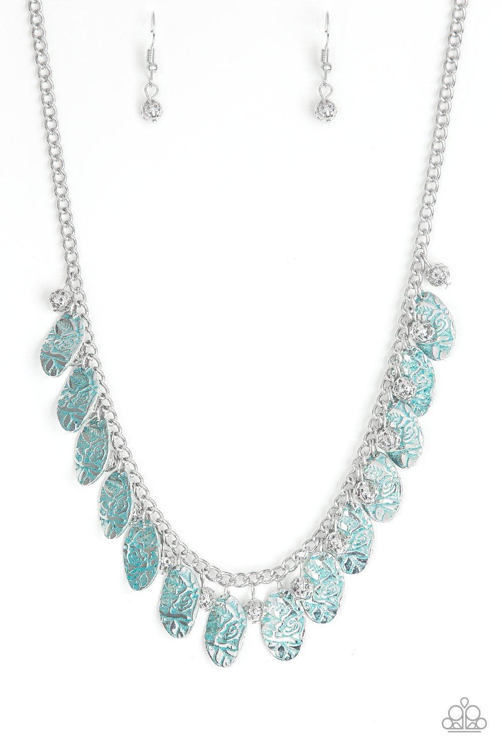 Vintage Gardens Blue and Silver Necklace - Paparazzi Accessories- lightbox - CarasShop.com - Paparazzi Jewelry by Cara Jewels
