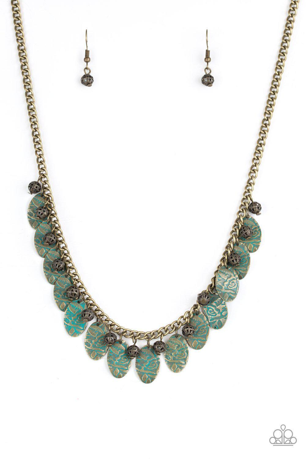 Vintage Gardens Brass Patina Finish Necklace - Paparazzi Accessories- lightbox - CarasShop.com - Paparazzi Jewelry by Cara Jewels