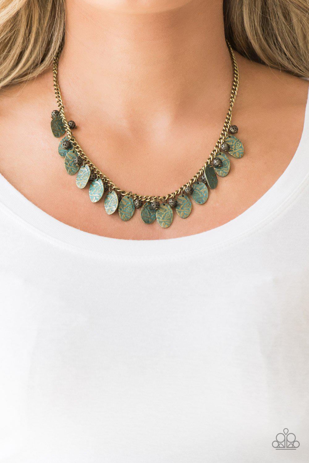 Vintage Gardens Brass Patina Finish Necklace - Paparazzi Accessories- lightbox - CarasShop.com - Paparazzi Jewelry by Cara Jewels