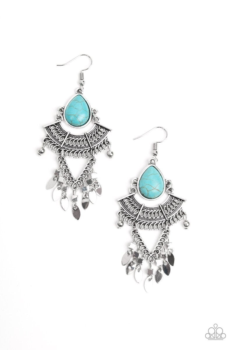 Vintage Vagabond Silver and Turquoise Blue Stone Earrings - Paparazzi Accessories- lightbox - CarasShop.com - Paparazzi Jewelry by Cara Jewels