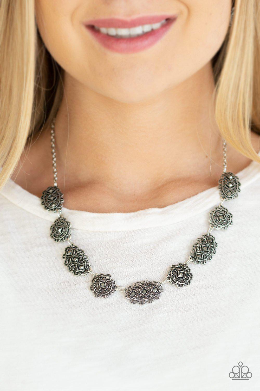 Vintage Vogue Silver Necklace - Paparazzi Accessories- on model - CarasShop.com - Paparazzi Jewelry by Cara Jewels