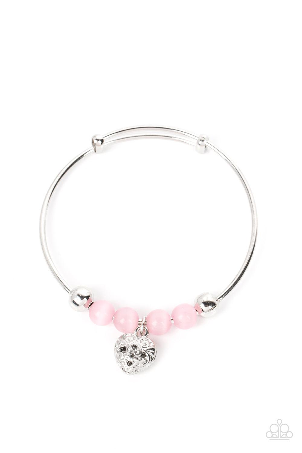 Vintage Vows Pink Heart Charm Bangle Bracelet - Paparazzi Accessories- lightbox - CarasShop.com - Paparazzi Jewelry by Cara Jewels