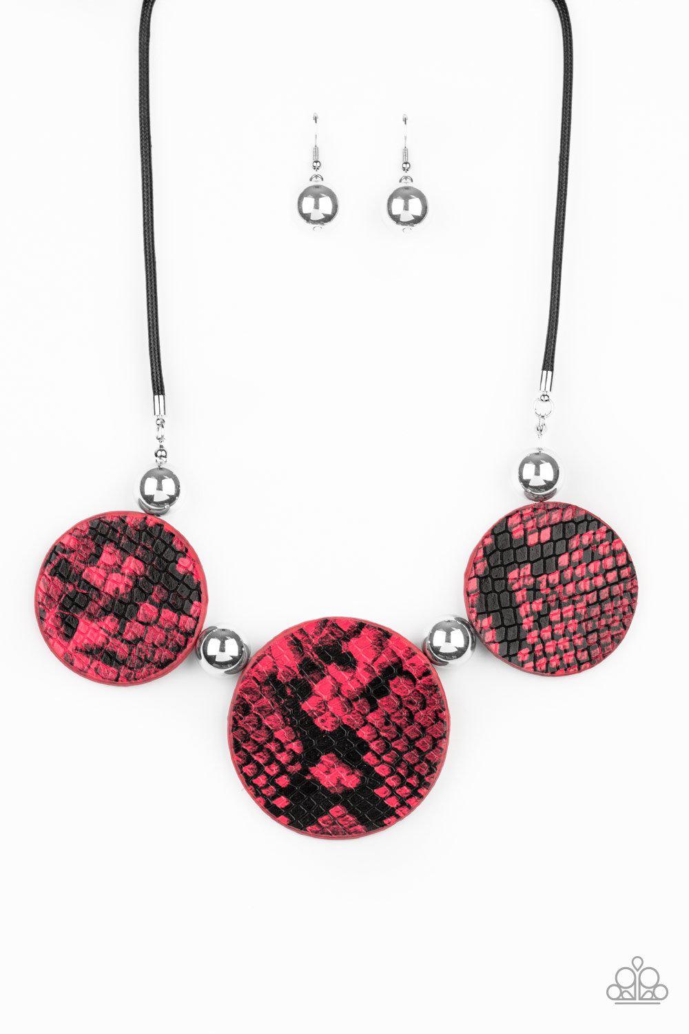 Viper Pit Pink Python Print Leather and Silver Necklace - Paparazzi Accessories - free matching earrings -CarasShop.com - Paparazzi Jewelry by Cara Jewels