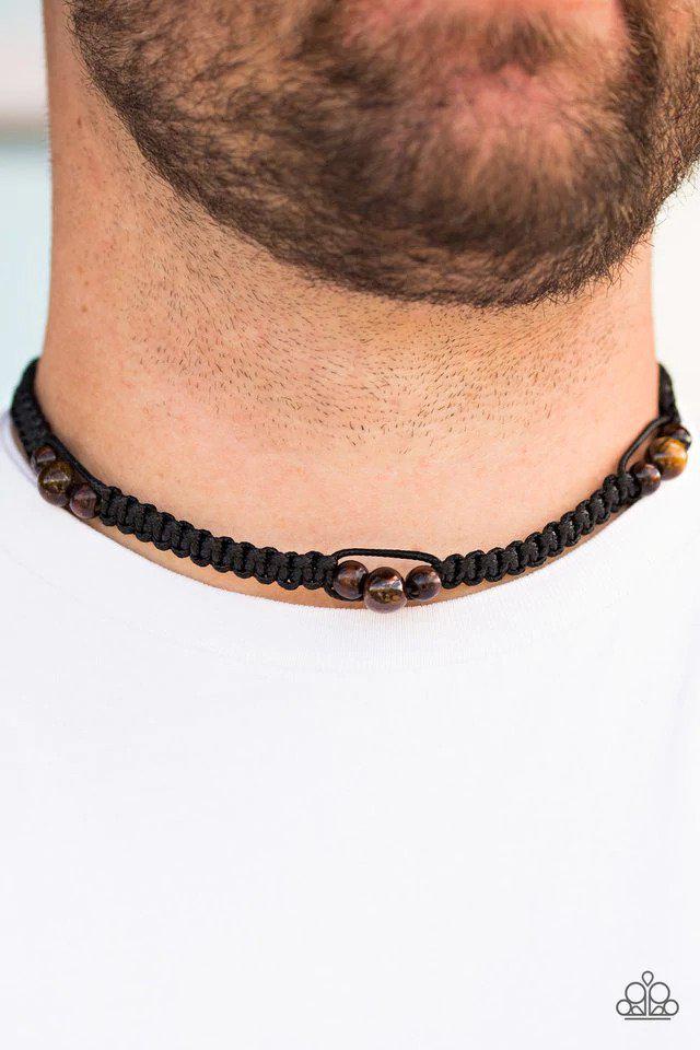 Vitality Men's Black & Tiger Eye Urban Necklace - Paparazzi Accessories- on model - CarasShop.com - Paparazzi Jewelry by Cara Jewels