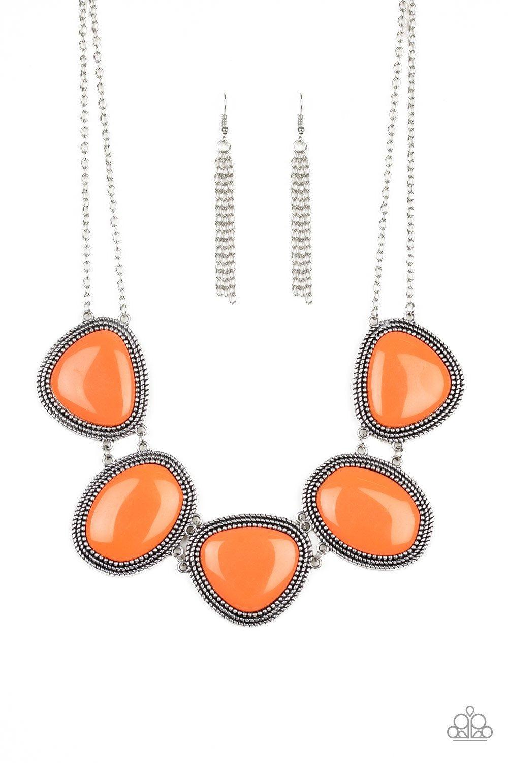 Viva La Vivid Orange Necklace - Paparazzi Accessories- on model - CarasShop.com - Paparazzi Jewelry by Cara Jewels