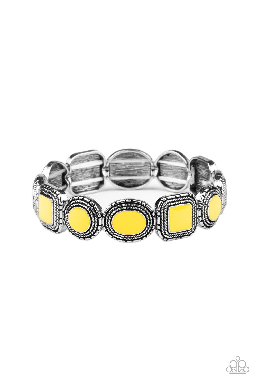 Vividly Vintage Yellow and Silver Bracelet - Paparazzi Accessories- lightbox - CarasShop.com - Paparazzi Jewelry by Cara Jewels