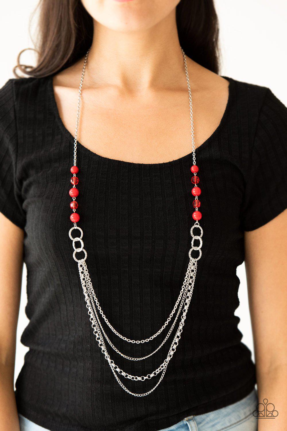 Vividly Vivid Red Necklace - Paparazzi Accessories- on model - CarasShop.com - Paparazzi Jewelry by Cara Jewels