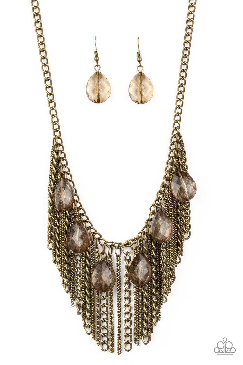 Vixen Conviction Brass Necklace - Paparazzi Accessories- on model - CarasShop.com - Paparazzi Jewelry by Cara Jewels