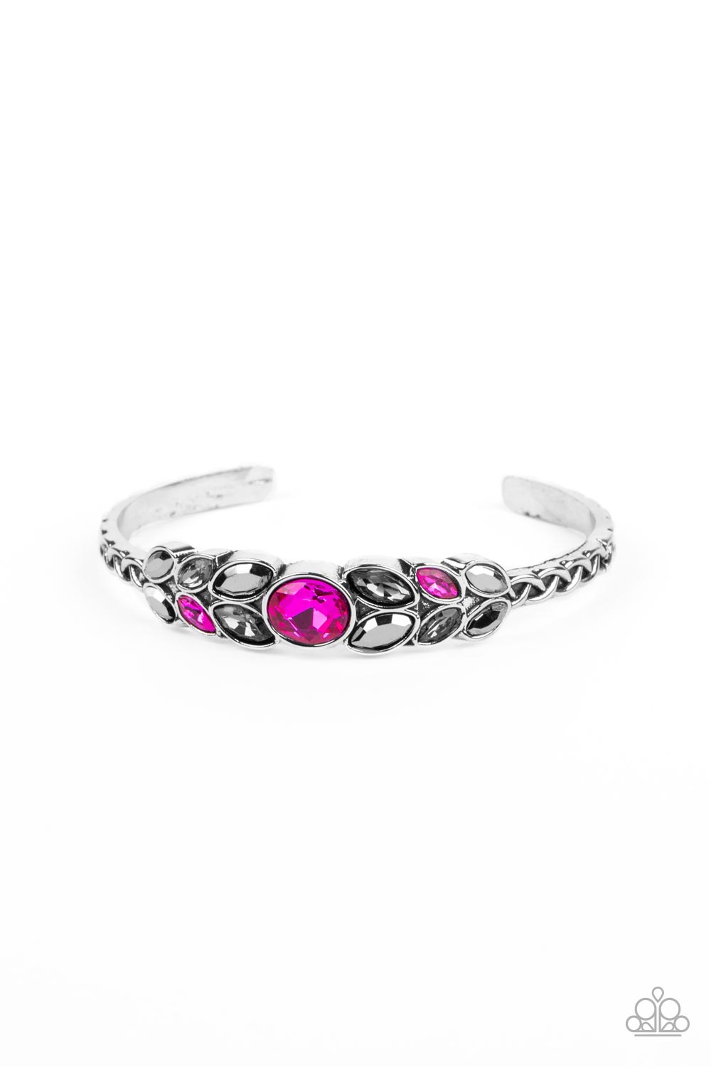 Vogue Vineyard Hot Pink Rhinestone Cuff Bracelet - Paparazzi Accessories- lightbox - CarasShop.com - Paparazzi Jewelry by Cara Jewels