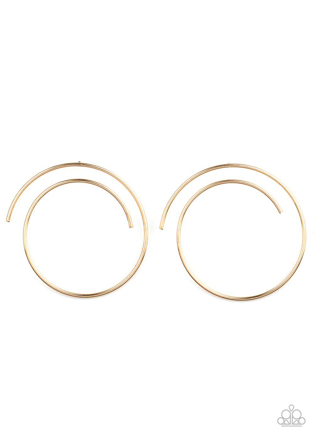 Vogue Vortex Gold Spiral Post Earrings - Paparazzi Accessories- on model - CarasShop.com - Paparazzi Jewelry by Cara Jewels