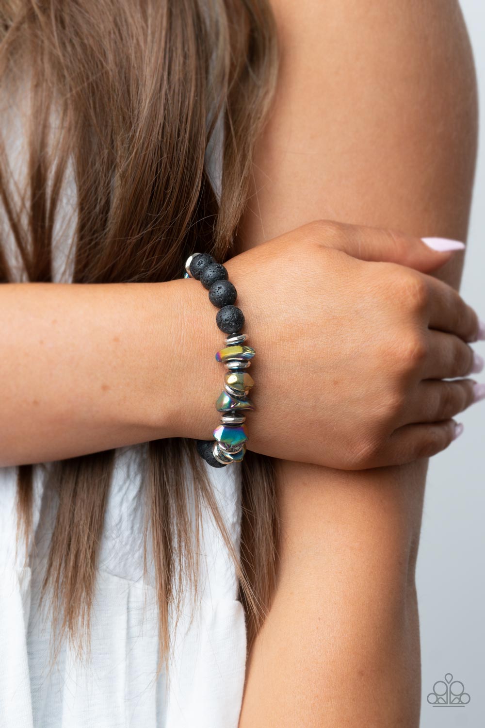 Volcanic Vacay Multi Oil Spill and Lava Rock Bracelet - Paparazzi Accessories- on model - CarasShop.com - Paparazzi Jewelry by Cara Jewels