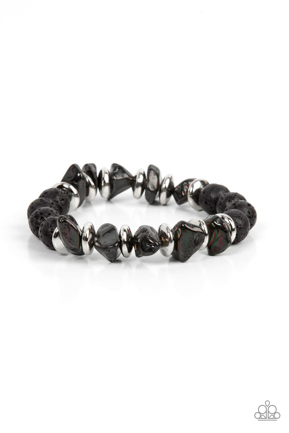 Volcanic Vacay Silver & Black Oil Spill Bracelet - Paparazzi Accessories- lightbox - CarasShop.com - Paparazzi Jewelry by Cara Jewels