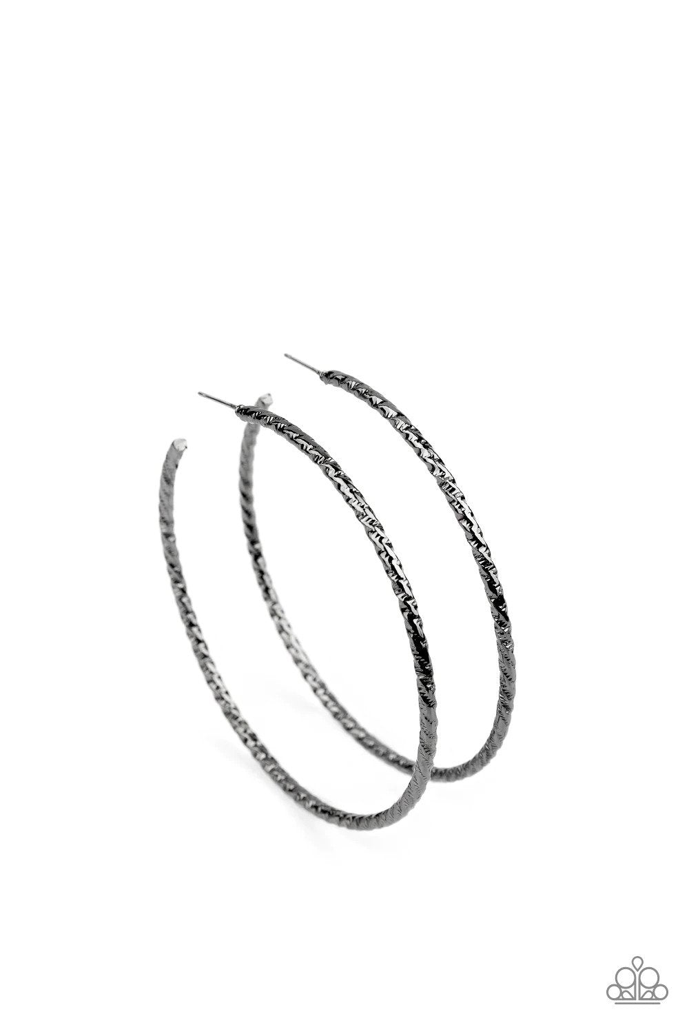 Voluptuous Volume Gunmetal Black Hoop Earrings - Paparazzi Accessories- lightbox - CarasShop.com - Paparazzi Jewelry by Cara Jewels