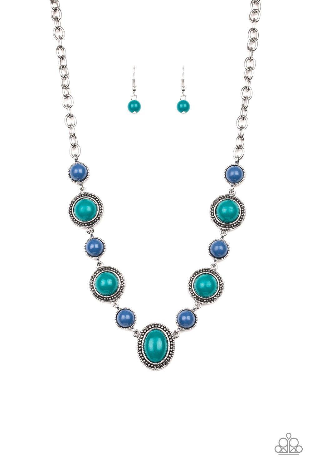 Voyager Vibes Blue and Green Necklace with matching Earrings - Paparazzi Accessories - free matching earrings -CarasShop.com - Paparazzi Jewelry by Cara Jewels