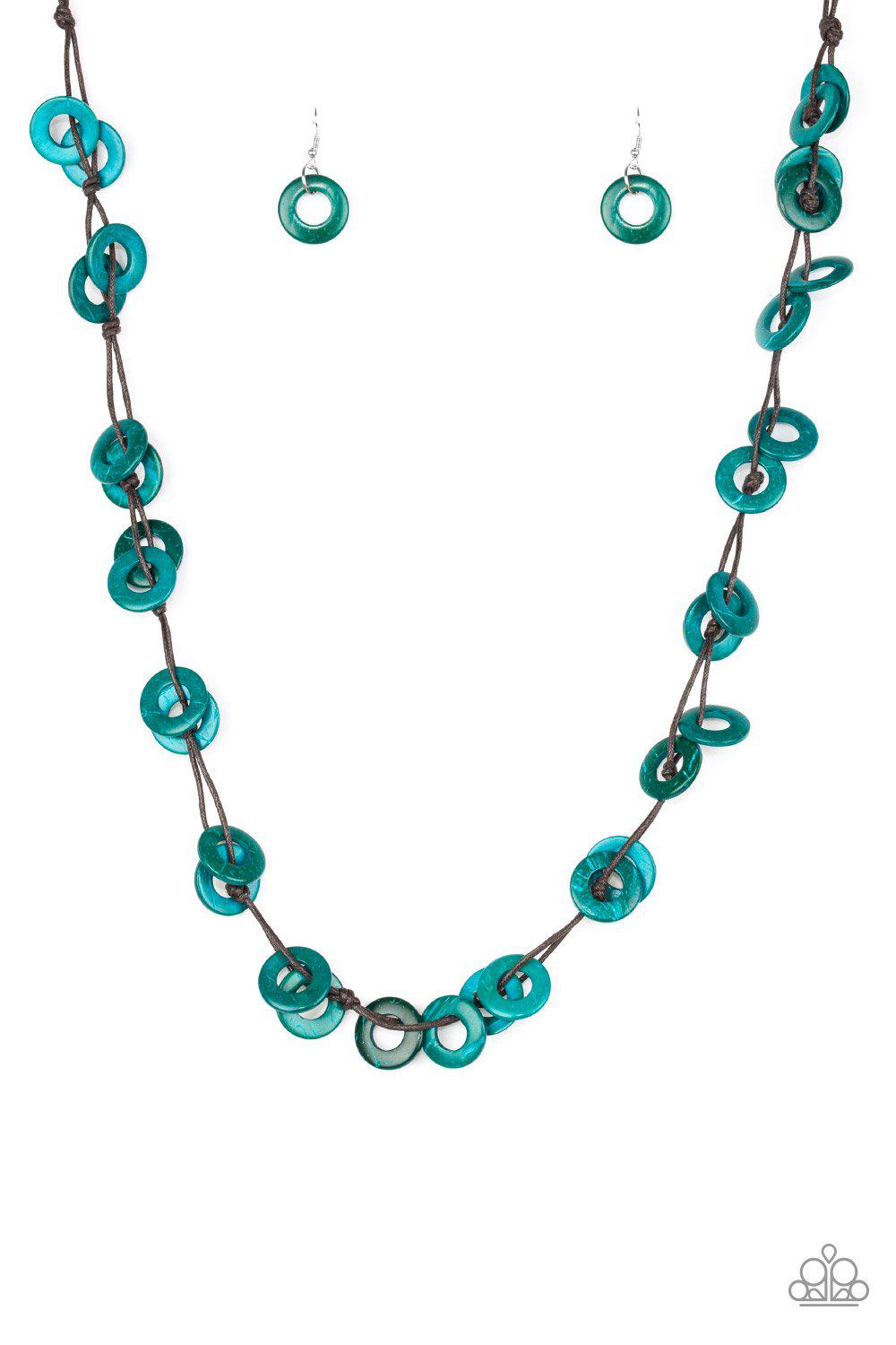 Waikiki Winds Blue Wood Necklace - Paparazzi Accessories- lightbox - CarasShop.com - Paparazzi Jewelry by Cara Jewels
