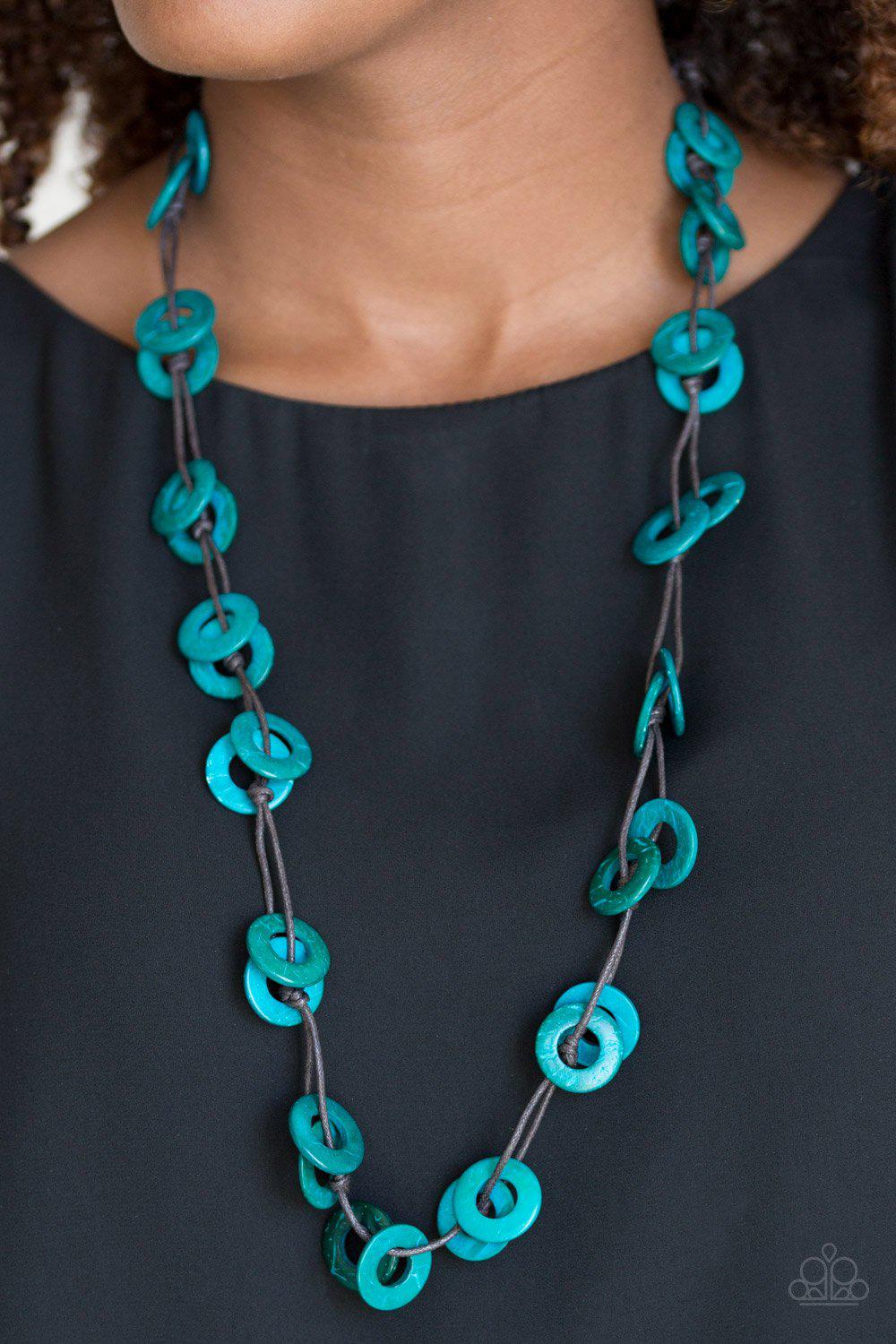 Waikiki Winds Blue Wood Necklace - Paparazzi Accessories- lightbox - CarasShop.com - Paparazzi Jewelry by Cara Jewels