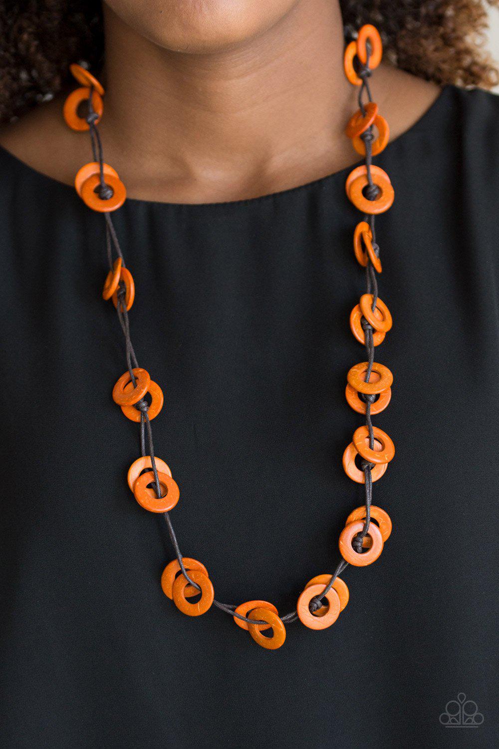 Waikiki Winds Orange Wood Necklace - Paparazzi Accessories- lightbox - CarasShop.com - Paparazzi Jewelry by Cara Jewels